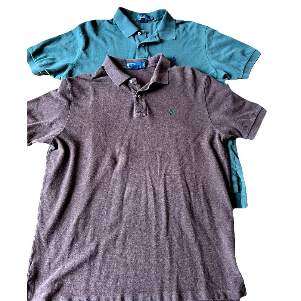 2 Polo Ralph Lauren polo Shirt Men's XL preppy y2K golf Teal Green Brown Lot 2